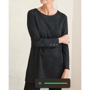 Chicos Women's Leopard Print Ponte Long Sleeve Tunic Top Size 2 Large Black Gray